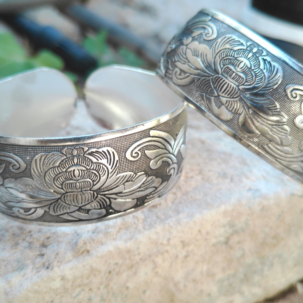 Floral Silver Cuff Bracelets